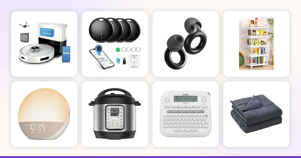 A woman with ADHD using a visual timer and clear storage bins at home, illustrating gifts for adults with ADHD that actually get used.