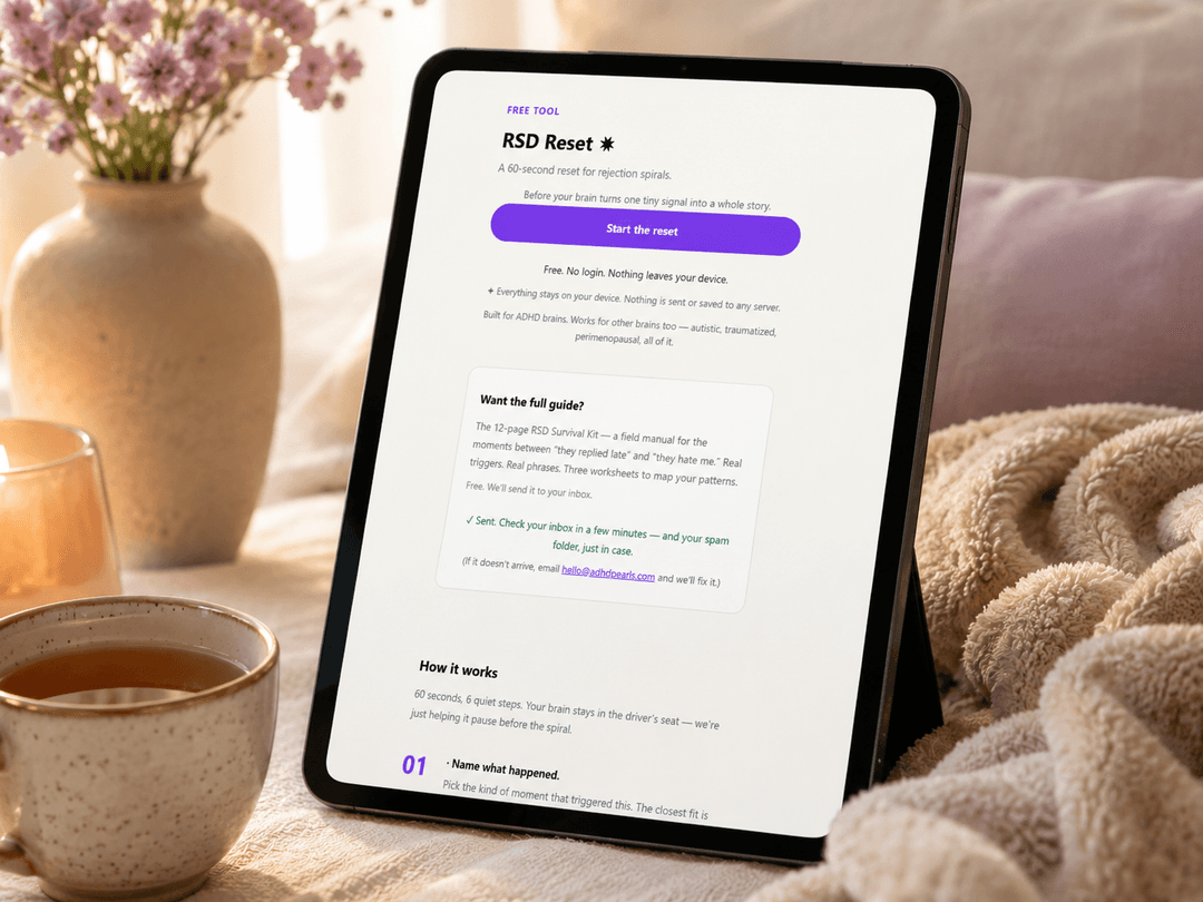 RSD Reset tool shown on tablet with a calm cozy setup