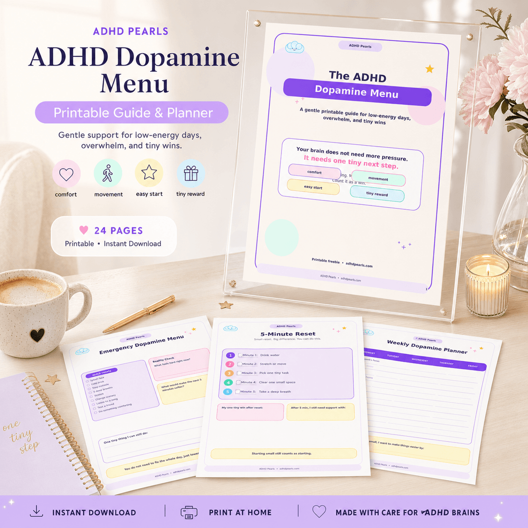 Premium printable ADHD guide mockup with planner pages