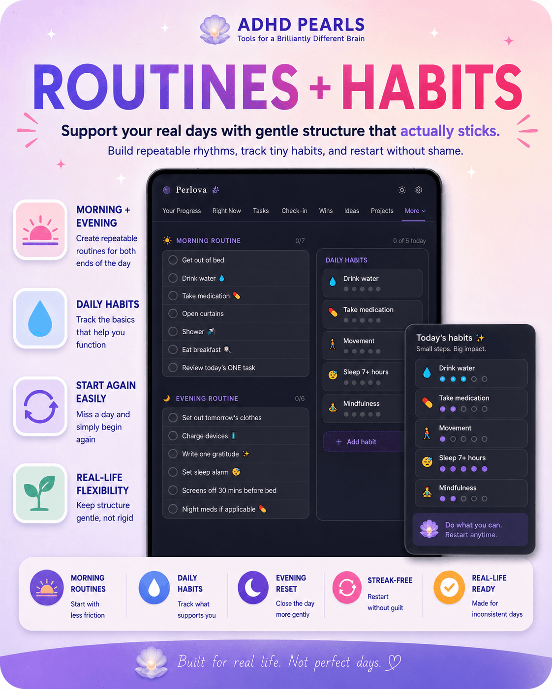 Perlova morning and evening routines with flexible daily habit tracking