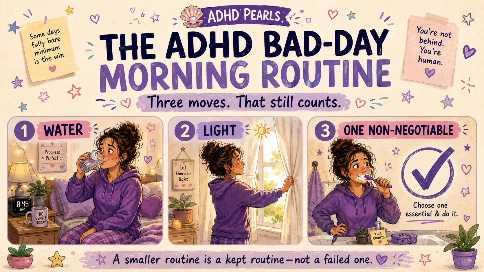 Three-step ADHD bad-day morning routine using water, morning light and one essential non-negotiable.