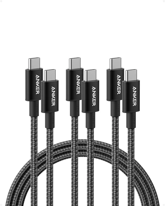 A three-pack of identical braided USB-C charging cables.