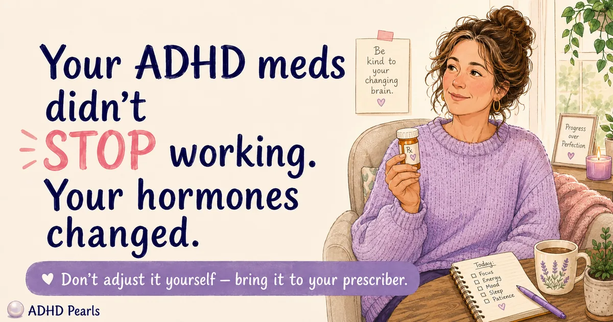 Reassuring illustration that ADHD medication can feel different in perimenopause because hormones changed