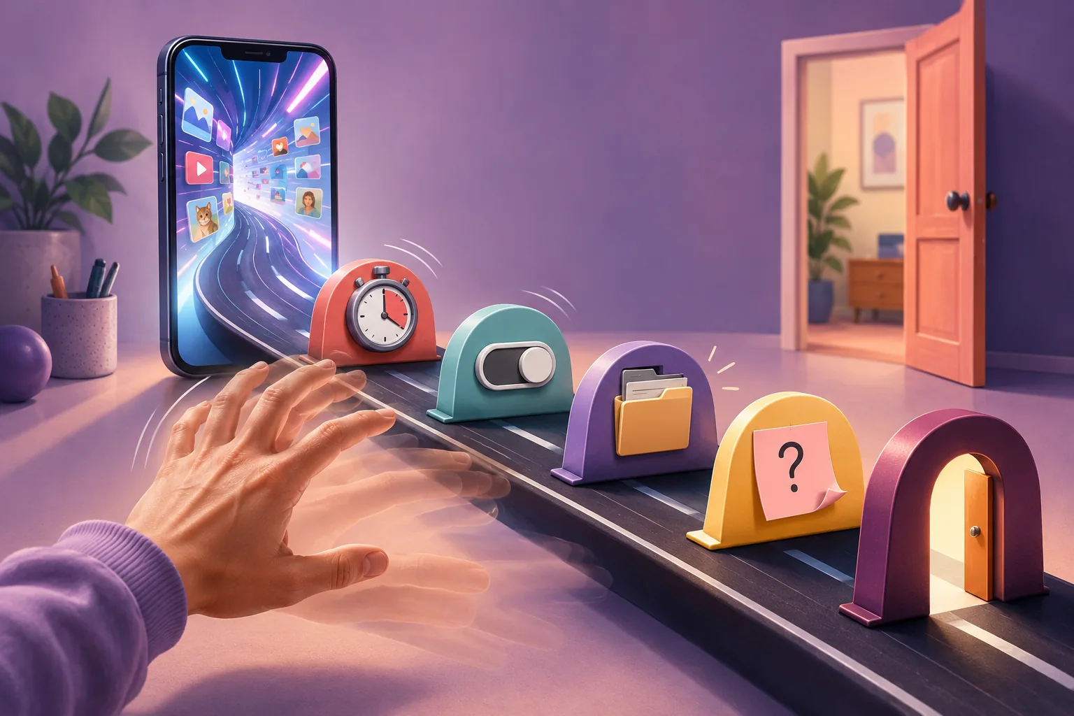 Smartphone with speed bumps representing ADHD phone friction and focus cues