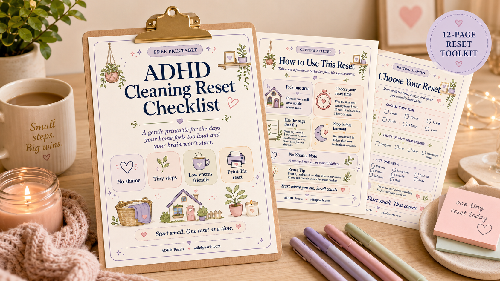 Free 12-page ADHD Cleaning Reset Checklist printable