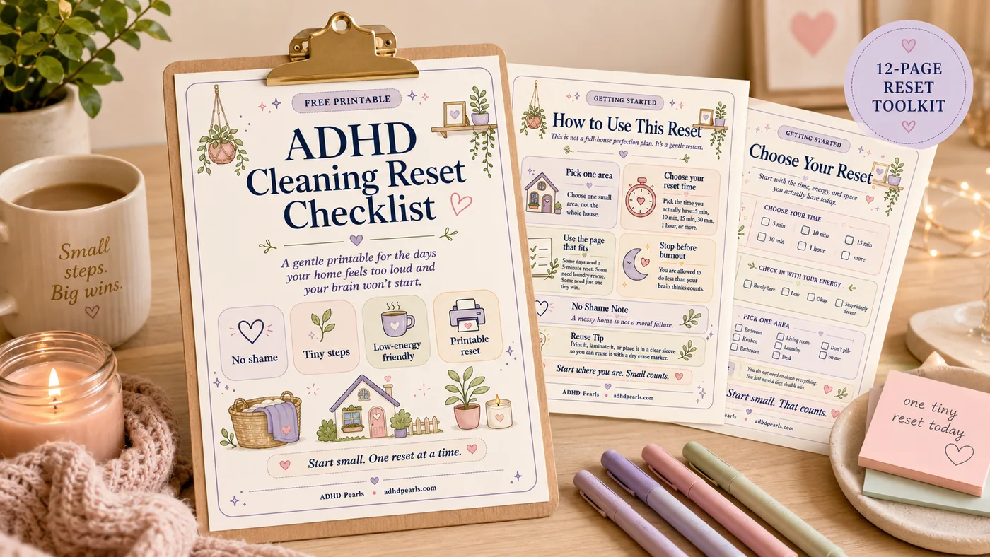 Free 12-page ADHD Cleaning Reset Checklist printable