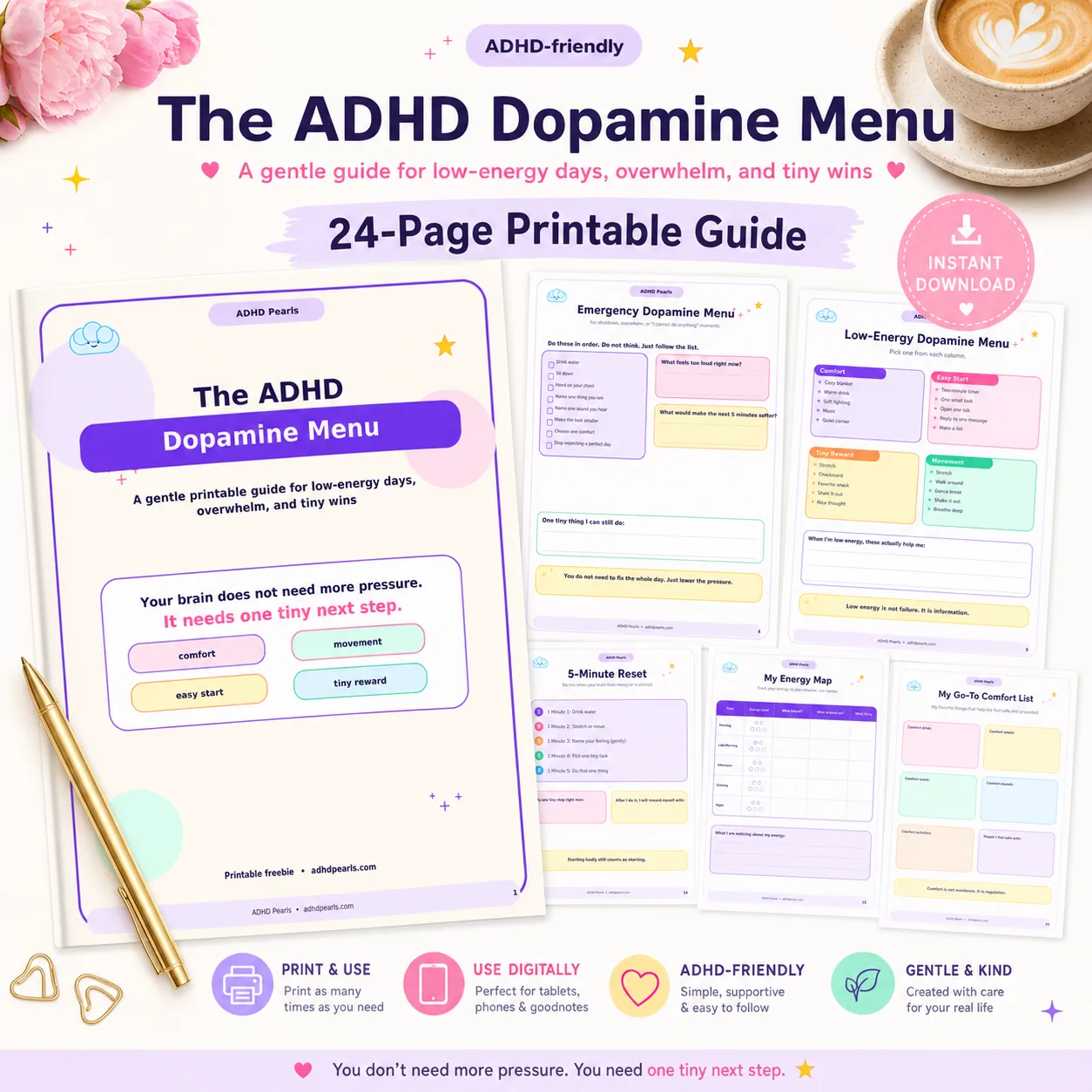 Free 24-page ADHD Dopamine Menu printable
